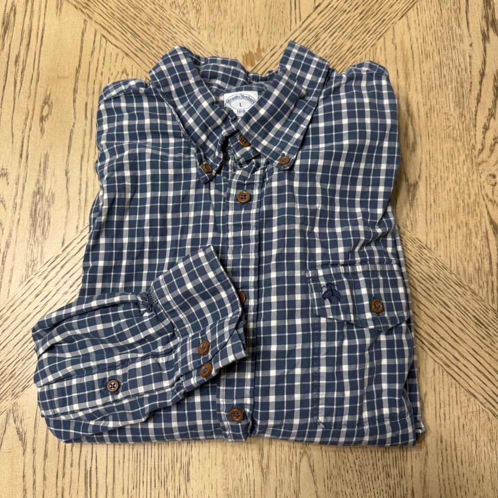 Brooks Brothers Large Blue Plaid Long‎ Sleeve Button Down Shirt